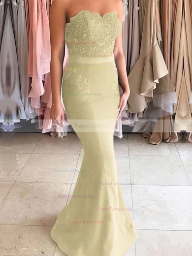 Trumpet/Mermaid Sweetheart Silk-like Satin Sweep Train Appliques Lace Prom Dresses #Favs020104580