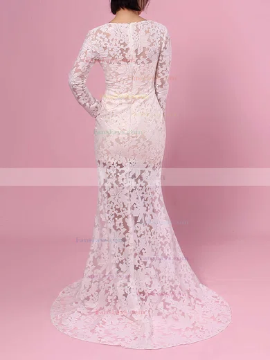 Trumpet/Mermaid V-neck Lace Floor-length Split Front Prom Dresses #Favs020104185