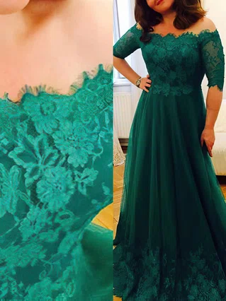 A-line Off-the-shoulder Lace Tulle Floor-length Appliques Lace Prom Dresses #Favs020104467 A-line Off-the-shoulder Lace Tulle Floor-length Appliques Lace Prom Dresses #Favs020104467