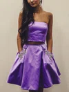 A-line Strapless Satin Short/Mini Homecoming Dresses With Pockets #Favs020111237