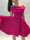 A-line Off-the-shoulder Satin Knee-length Homecoming Dresses With Pockets #Favs020111238