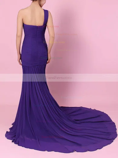 Trumpet/Mermaid One Shoulder Chiffon Sweep Train Beading Prom Dresses #Favs020101289