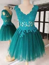 A-line V-neck Tulle Short/Mini Homecoming Dresses With Appliques Lace #Favs020111262