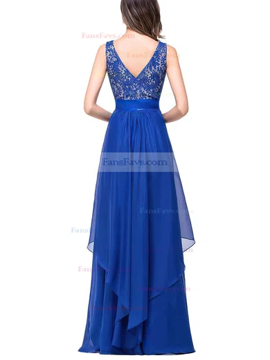 A-line Scoop Neck Lace Chiffon Floor-length Sashes / Ribbons Prom Dresses #Favs020101628