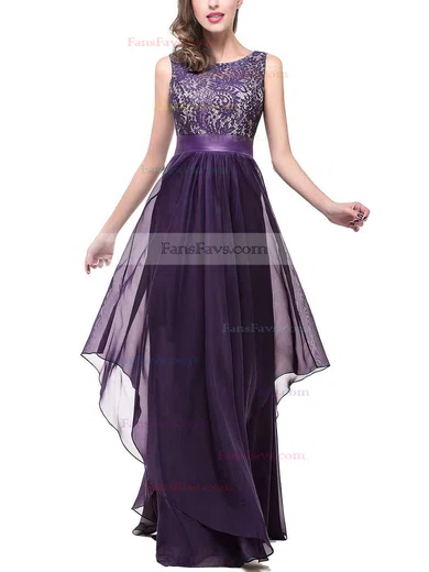 A-line Scoop Neck Lace Chiffon Floor-length Sashes / Ribbons Prom Dresses #Favs020101628