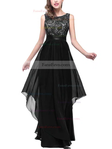 A-line Scoop Neck Lace Chiffon Floor-length Sashes / Ribbons Prom Dresses #Favs020101628