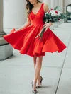 A-line V-neck Satin Knee-length Homecoming Dresses #Favs020111391