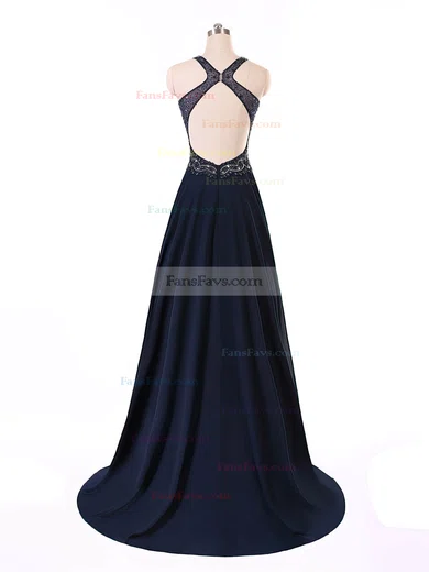 Princess Scoop Neck Chiffon Sweep Train Beading Prom Dresses #Favs020101686