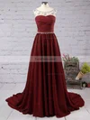 A-line Scoop Neck Chiffon Sweep Train Beading Prom Dresses #Favs020101794