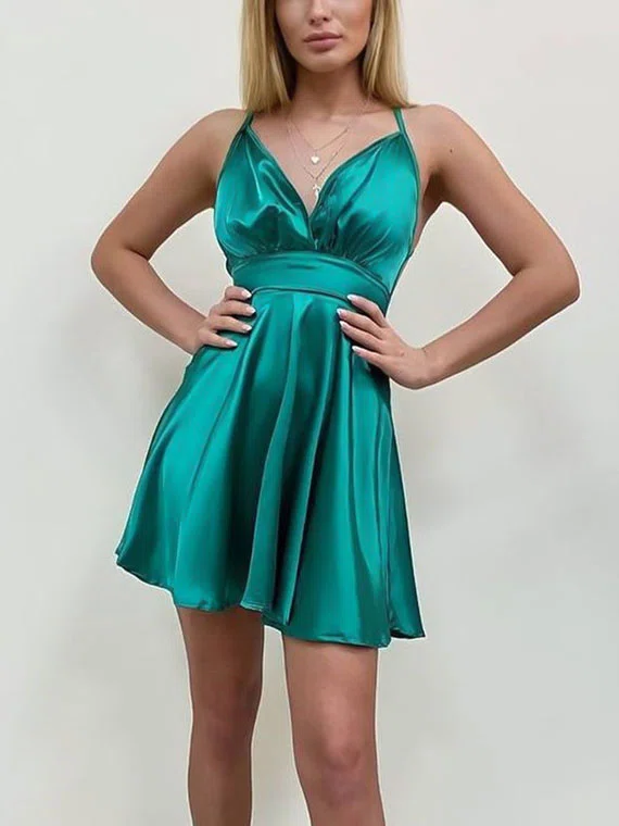 A-line V-neck Silk-like Satin Short/Mini Homecoming Dresses #Favs020111421