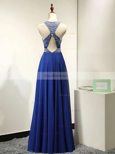 A-line Scoop Neck Chiffon Floor-length Beading Prom Dresses #Favs020101838