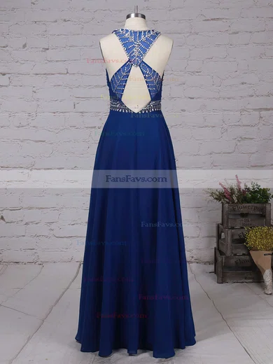 A-line Scoop Neck Chiffon Floor-length Beading Prom Dresses #Favs020101838