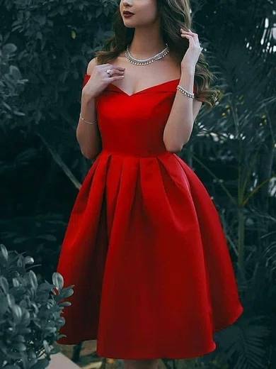 A-line Off-the-shoulder Satin Knee-length Homecoming Dresses #Favs020111450