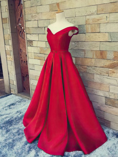 Ball Gown Off-the-shoulder Satin Sweep Train Sashes / Ribbons Prom Dresses #Favs020101855
