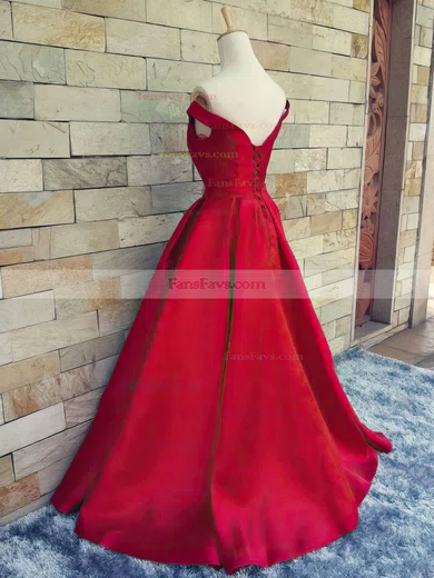 Ball Gown Off-the-shoulder Satin Sweep Train Sashes / Ribbons Prom Dresses #Favs020101855