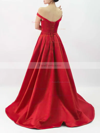 Ball Gown Off-the-shoulder Satin Sweep Train Sashes / Ribbons Prom Dresses #Favs020101855