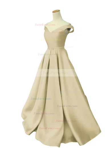 Ball Gown Off-the-shoulder Satin Sweep Train Sashes / Ribbons Prom Dresses #Favs020101855