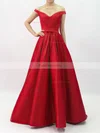 Ball Gown Off-the-shoulder Satin Sweep Train Sashes / Ribbons Prom Dresses #Favs020101855