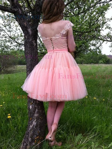 A-line Scoop Neck Tulle Knee-length Homecoming Dresses With Appliques Lace #Favs020111465
