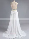 A-line Scoop Neck Chiffon Sweep Train Beading Prom Dresses #Favs020102042