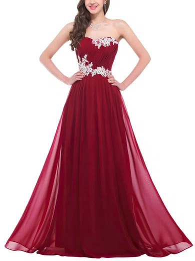 A-line Sweetheart Chiffon Floor-length Appliques Lace Prom Dresses #Favs020102043