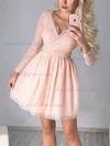 A-line V-neck Tulle Short/Mini Homecoming Dresses With Lace #Favs020111292