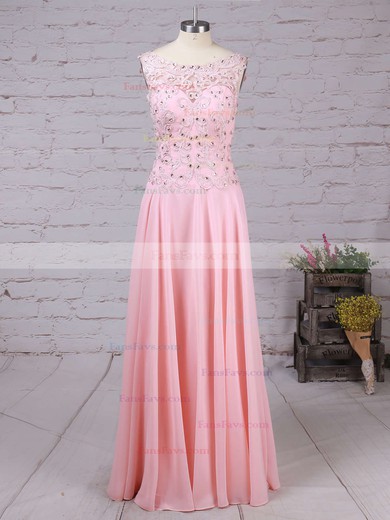 A-line Scoop Neck Chiffon Sweep Train Appliques Lace Prom Dresses #Favs020102395