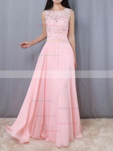 A-line Scoop Neck Chiffon Sweep Train Appliques Lace Prom Dresses #Favs020102395