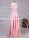 A-line Scoop Neck Chiffon Sweep Train Appliques Lace Prom Dresses #Favs020102395