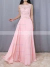 A-line Scoop Neck Chiffon Sweep Train Appliques Lace Prom Dresses #Favs020102395