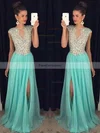 A-line Scoop Neck Chiffon Sweep Train Split Front Prom Dresses #Favs020102447