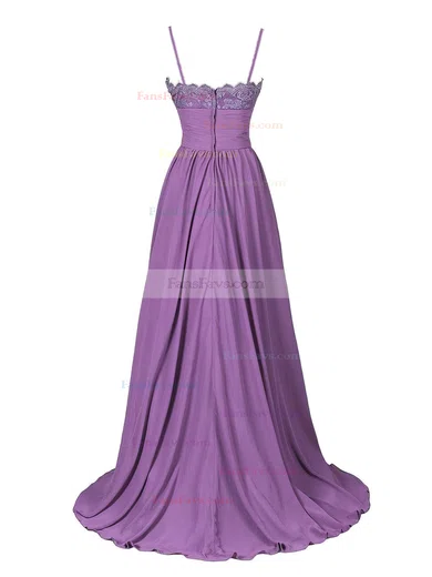 A-line V-neck Sweep Train Chiffon Appliques Lace Prom Dresses #Favs020102675