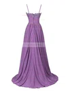A-line V-neck Sweep Train Chiffon Appliques Lace Prom Dresses #Favs020102675