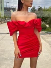 Sheath/Column Off-the-shoulder Stretch Crepe Short/Mini Homecoming Dresses With Ruffles #Favs020111371