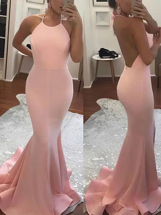 Trumpet/Mermaid Halter Jersey Sweep Train Prom Dresses #Favs020104609 Trumpet/Mermaid Halter Jersey Sweep Train Prom Dresses #Favs020104609