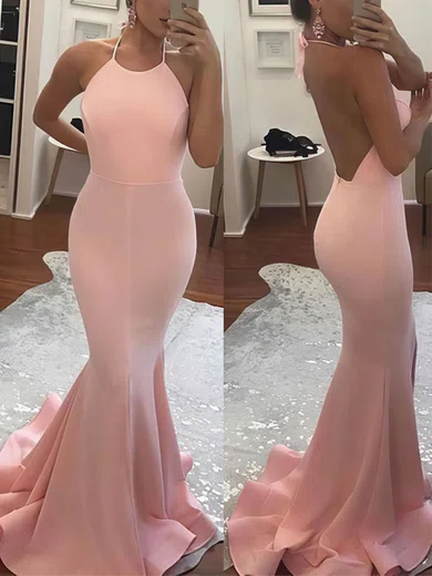 Trumpet/Mermaid Halter Jersey Sweep Train Prom Dresses #Favs020104609