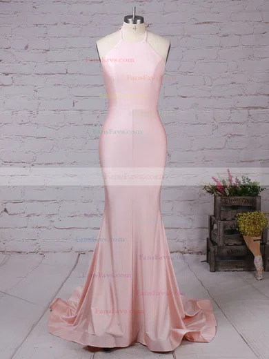 Trumpet/Mermaid Halter Jersey Sweep Train Prom Dresses #Favs020104609