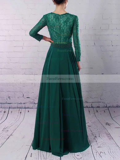 A-line V-neck Chiffon Sweep Train Appliques Lace Prom Dresses #Favs020103677