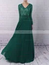 A-line V-neck Chiffon Sweep Train Appliques Lace Prom Dresses #Favs020103677