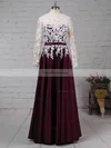 A-line Scoop Neck Lace Satin Floor-length Appliques Lace Prom Dresses #Favs020103719