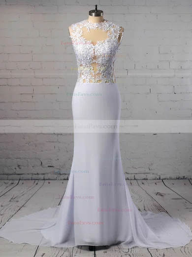 Trumpet/Mermaid Scoop Neck Chiffon Sweep Train Appliques Lace Prom Dresses #Favs020103724