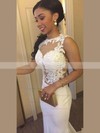 Trumpet/Mermaid Scoop Neck Chiffon Sweep Train Appliques Lace Prom Dresses #Favs020103724