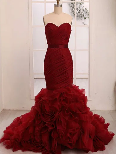 Trumpet/Mermaid Sweetheart Organza Sweep Train Sashes / Ribbons Prom Dresses #Favs020104342