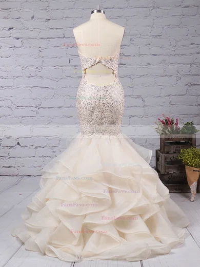 Trumpet/Mermaid Sweetheart Organza Sweep Train Beading Prom Dresses #Favs020104547