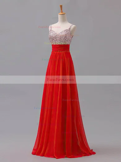 A-line Sweetheart Chiffon Floor-length Beading Prom Dresses #Favs02013433