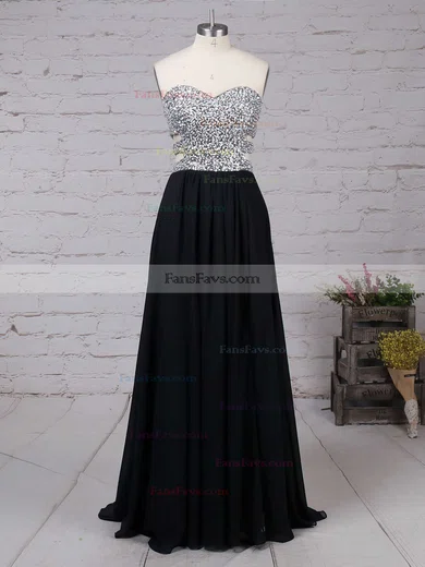 A-line Sweetheart Chiffon Floor-length Beading Prom Dresses #Favs02016065