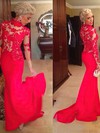 Trumpet/Mermaid High Neck Silk-like Satin Sweep Train Appliques Lace Prom Dresses #Favs02016267