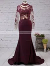 Trumpet/Mermaid High Neck Silk-like Satin Sweep Train Appliques Lace Prom Dresses #Favs02016267