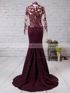 Trumpet/Mermaid High Neck Silk-like Satin Sweep Train Appliques Lace Prom Dresses #Favs02016267