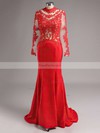 Trumpet/Mermaid High Neck Silk-like Satin Sweep Train Appliques Lace Prom Dresses #Favs02016267